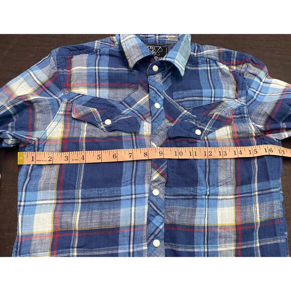Broken Threads Blue Plaid Pearl Snap Western Shirt Small Coastal Cowgirl Flannel - Picture 6 of 6
